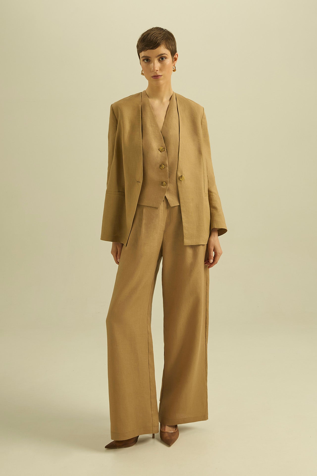 Blazer color sabbia in lino - Eufonia