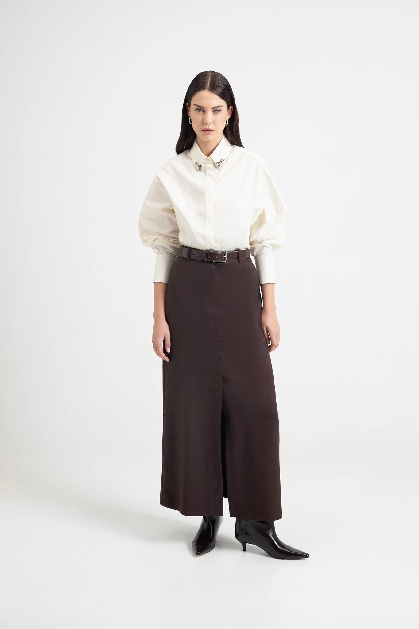 Camicia in cotone con cabochon sul colletto - Eufonia