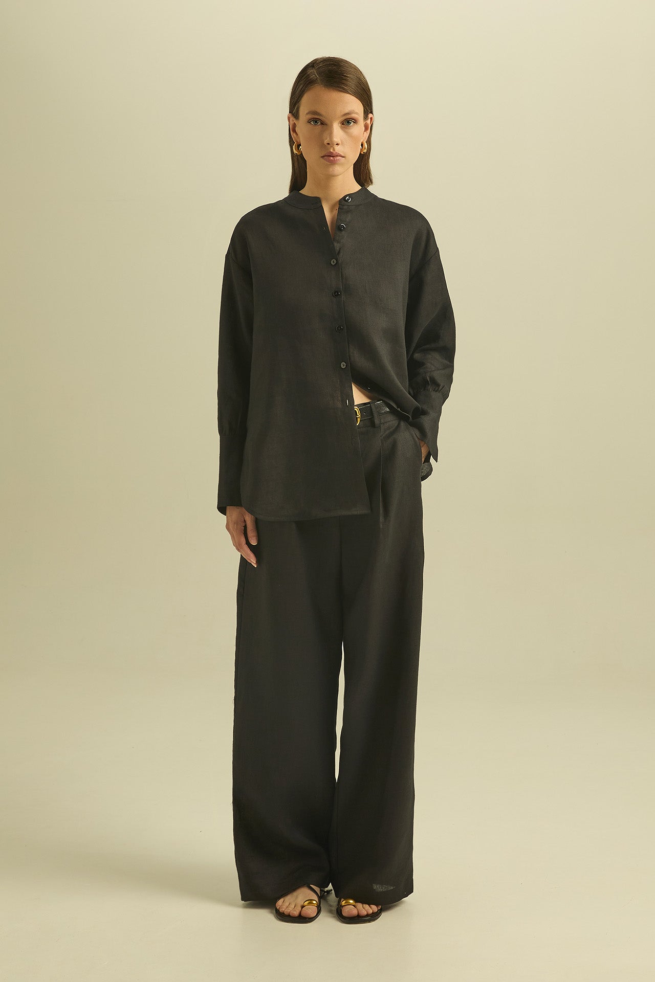 Camicia in lino con inserto in maglia - Eufonia