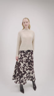 Boxy crew neck sweater in superfine alpaca in sesame color