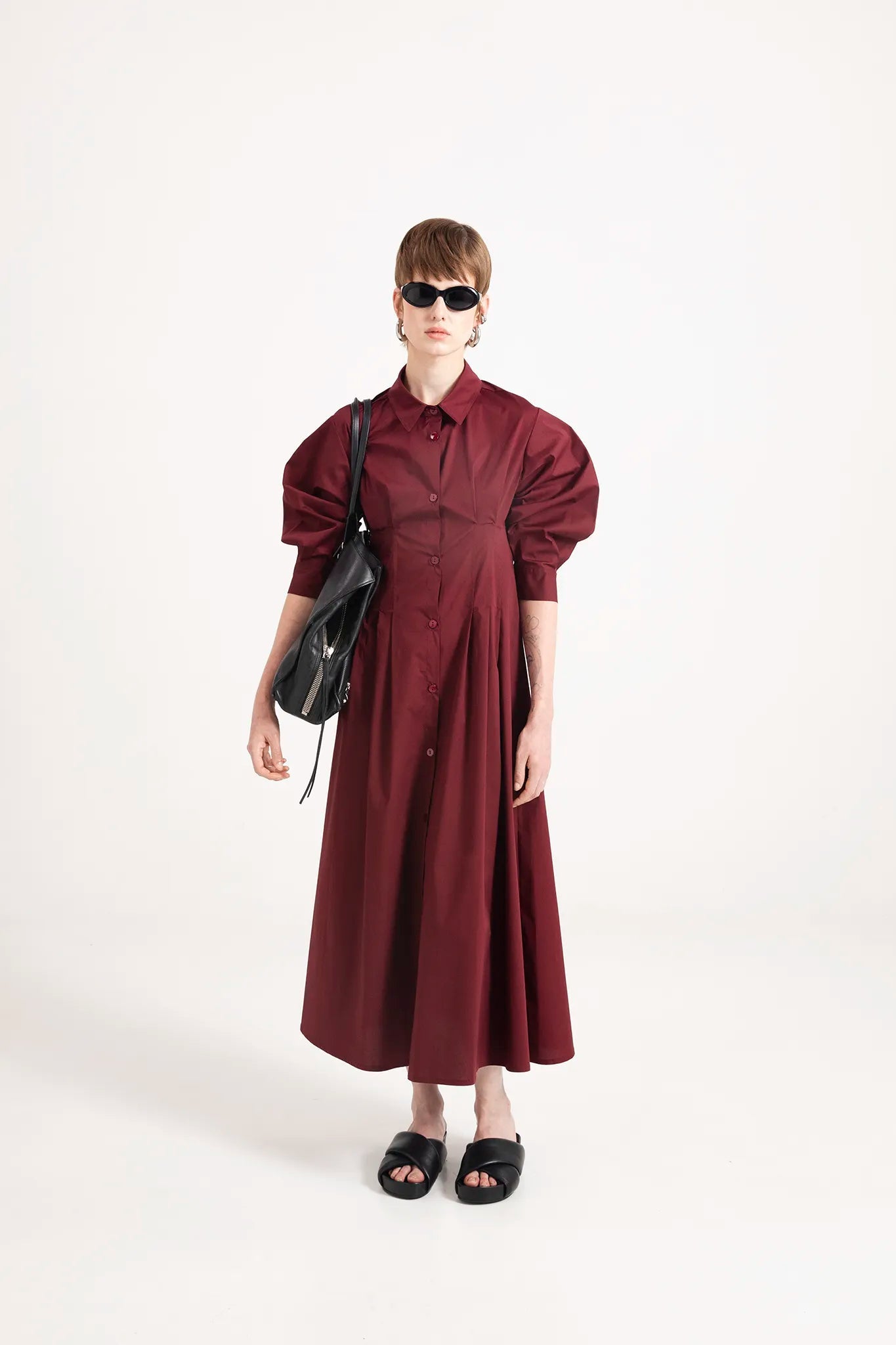 Abito chemisier con maxi maniche in popeline - Eufonia