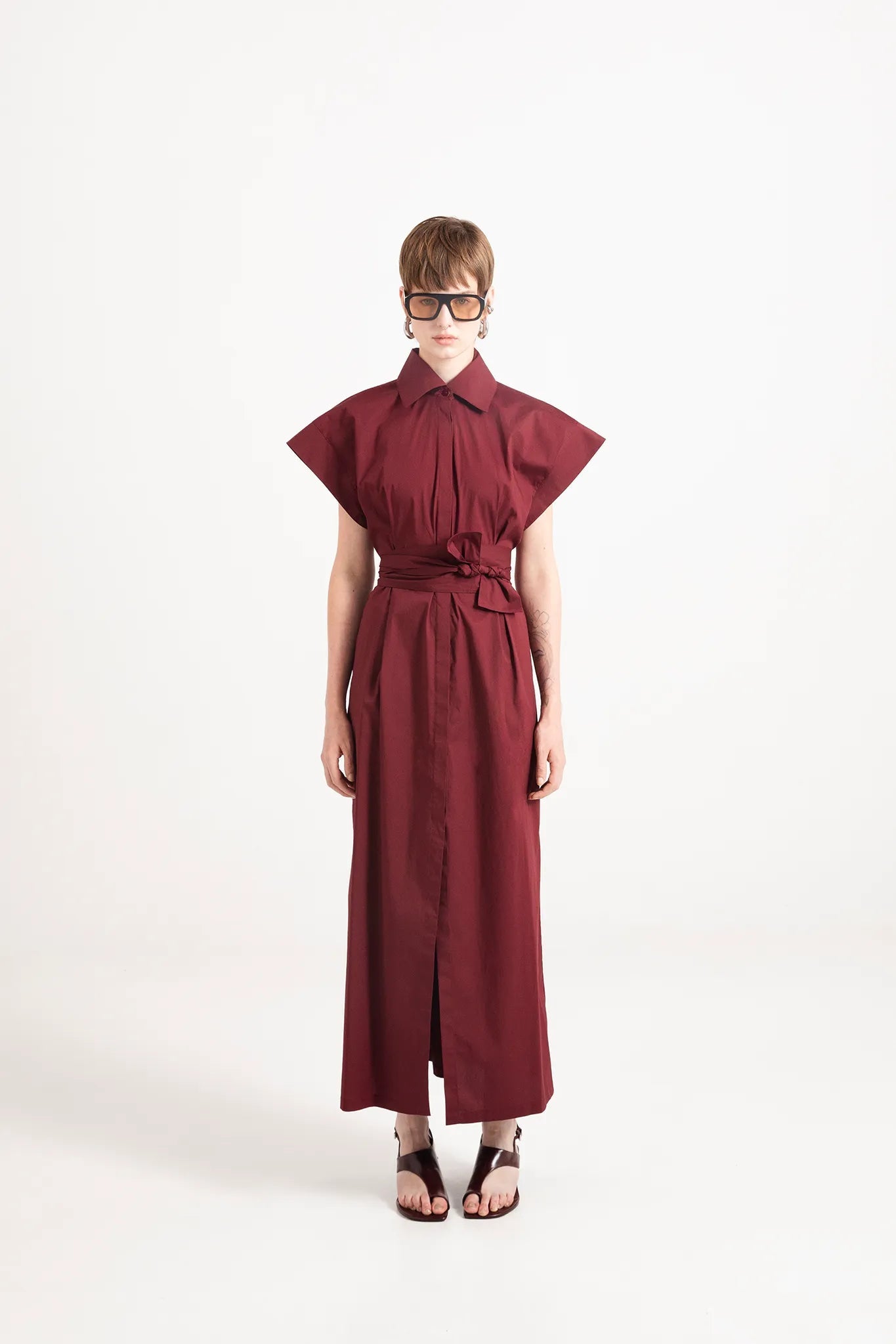 Abito lungo chemisier stile kimono con cintura - Eufonia