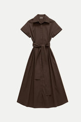 Abito lungo chemisier stile kimono con cintura