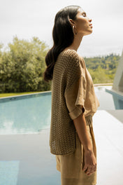 Blusa in lino con schiena in maglia - Eufonia