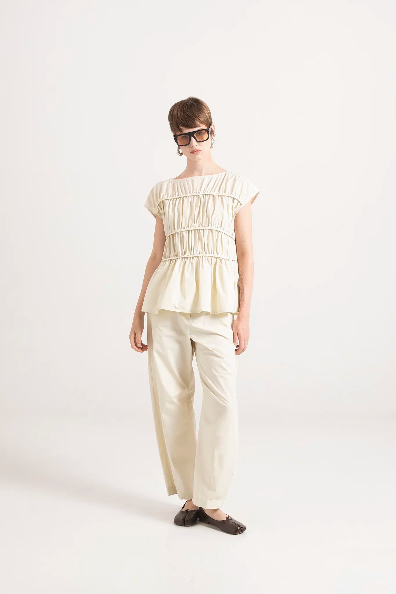 Blusa in popeline di cotone con arricci - Eufonia