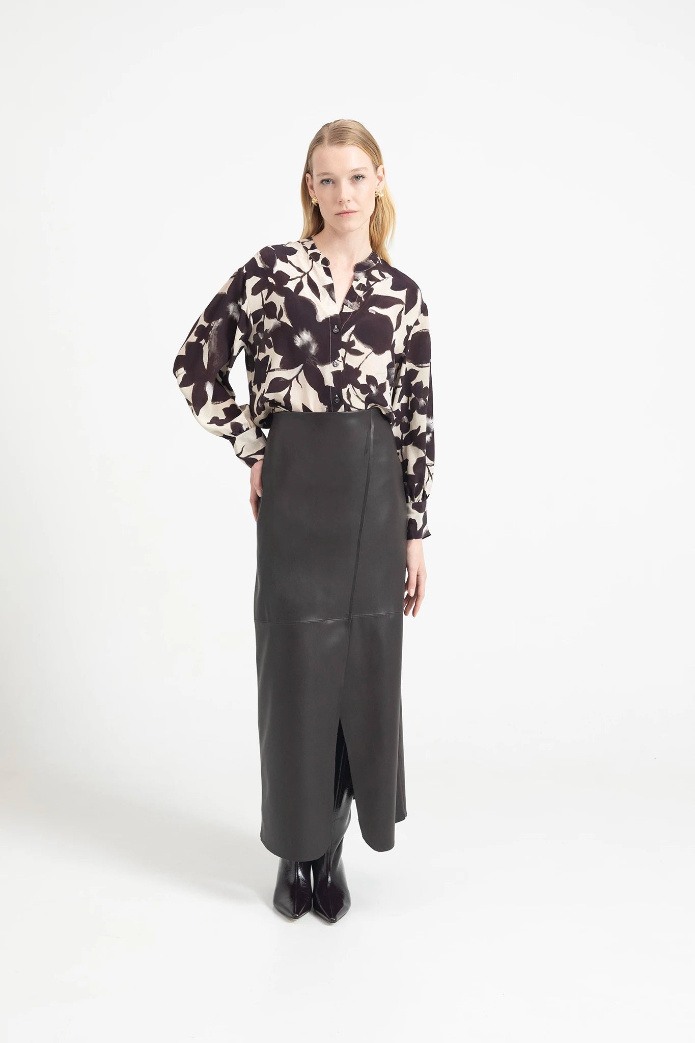 Blusa stampata in viscosa con collo alla coreana e maniche lunghe - Eufonia