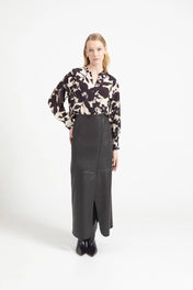 Blusa stampata in viscosa con collo alla coreana e maniche lunghe - Eufonia