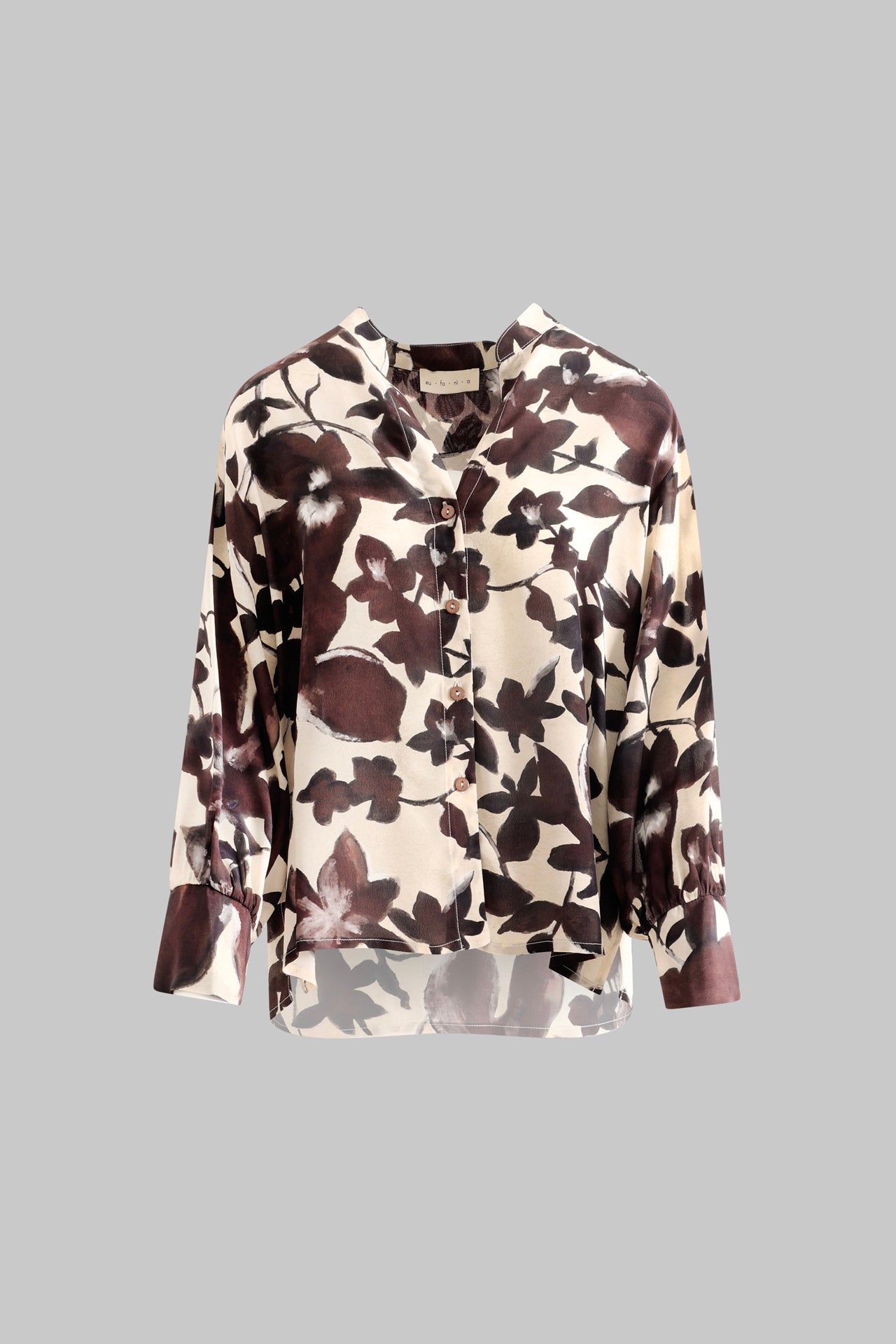 Blusa stampata in viscosa con collo alla coreana e maniche lunghe - Eufonia