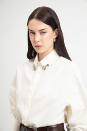 Camicia in cotone con cabochon sul colletto - Eufonia