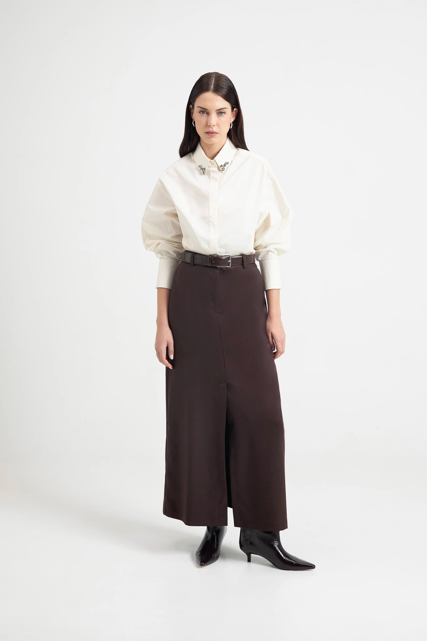 Camicia in cotone con cabochon sul colletto - Eufonia