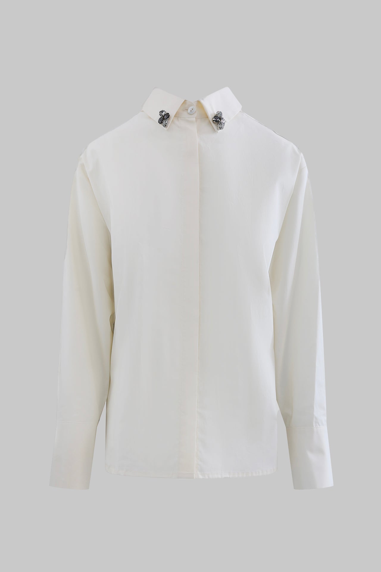 Camicia in cotone enzimato con cabochon sul colletto - Eufonia