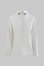 Camicia in cotone enzimato con cabochon sul colletto - Eufonia