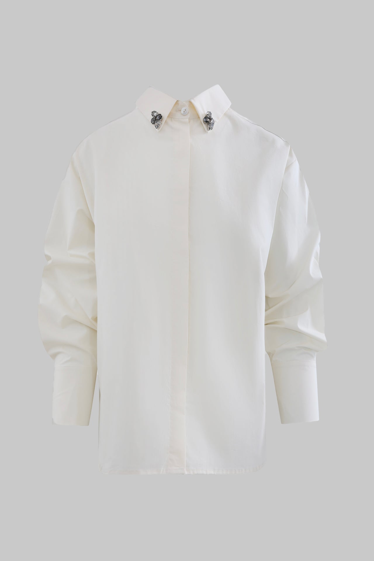 Camicia in cotone enzimato con cabochon sul colletto - Eufonia