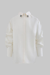 Camicia in cotone enzimato con cabochon sul colletto - Eufonia