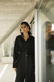 Camicia in lino con inserto in maglia - Eufonia