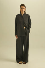 Camicia in lino con inserto in maglia