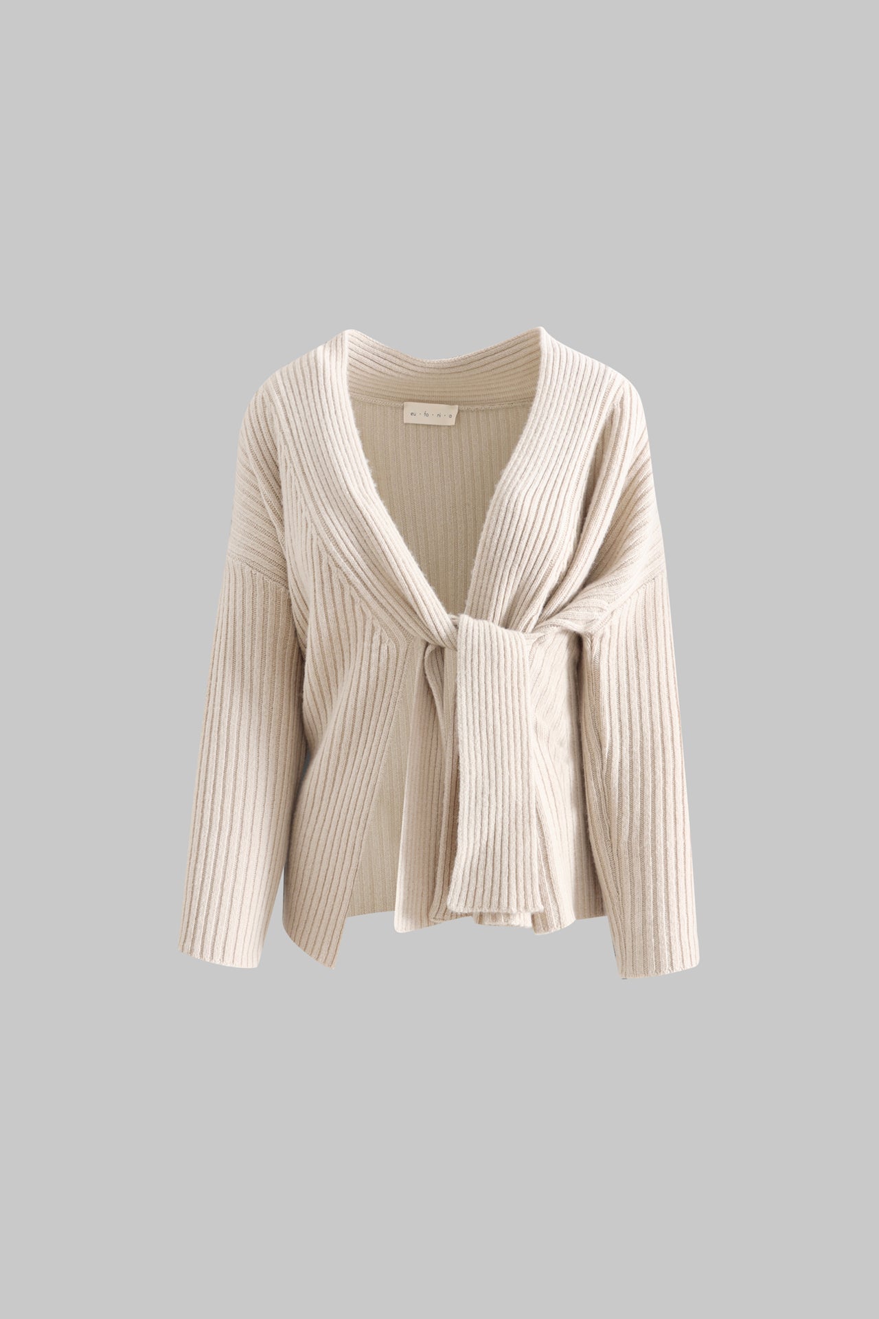 Cardigan a coste in lana e cashmere con laccio - Eufonia