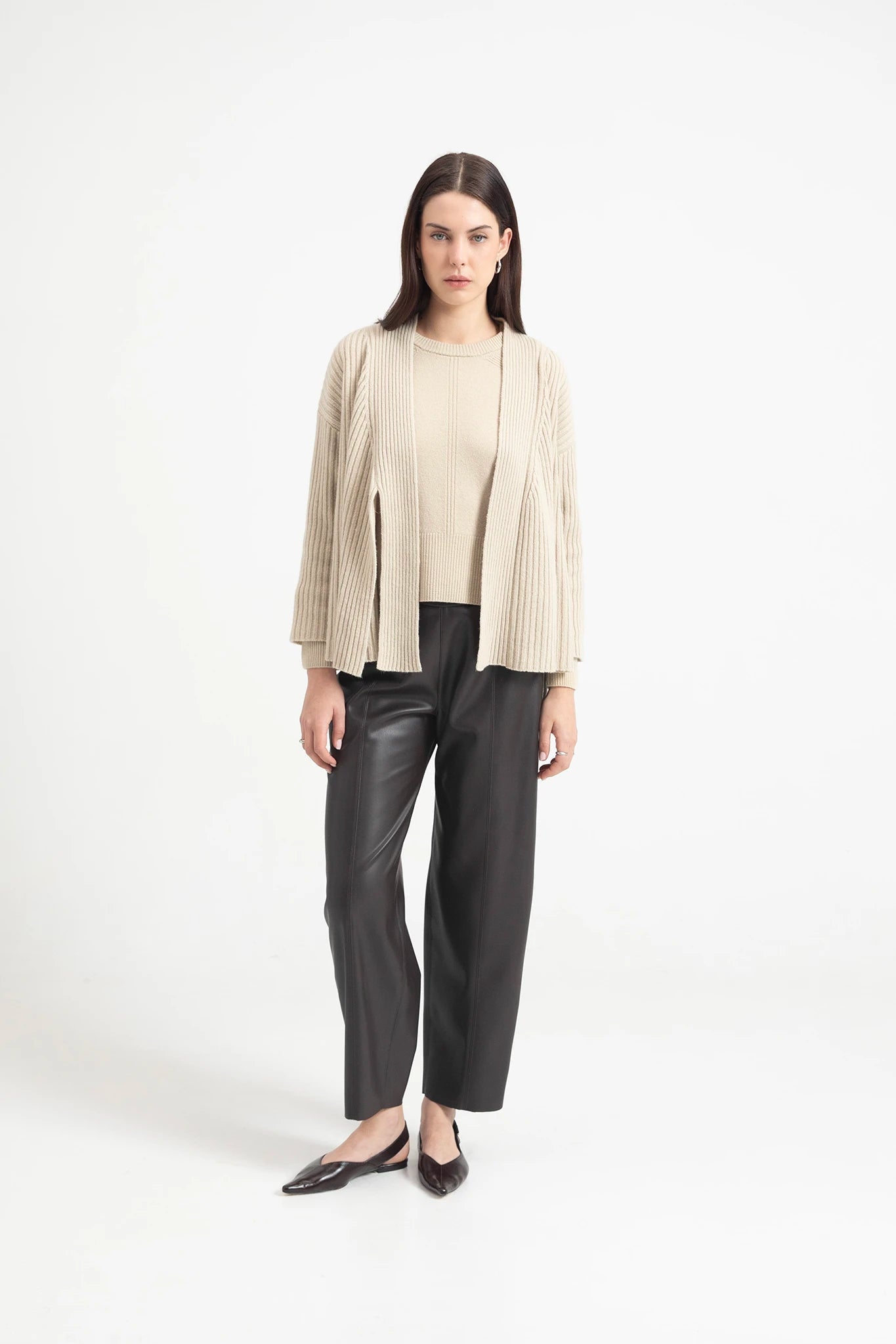 Cardigan a coste in lana e cashmere con laccio - Eufonia