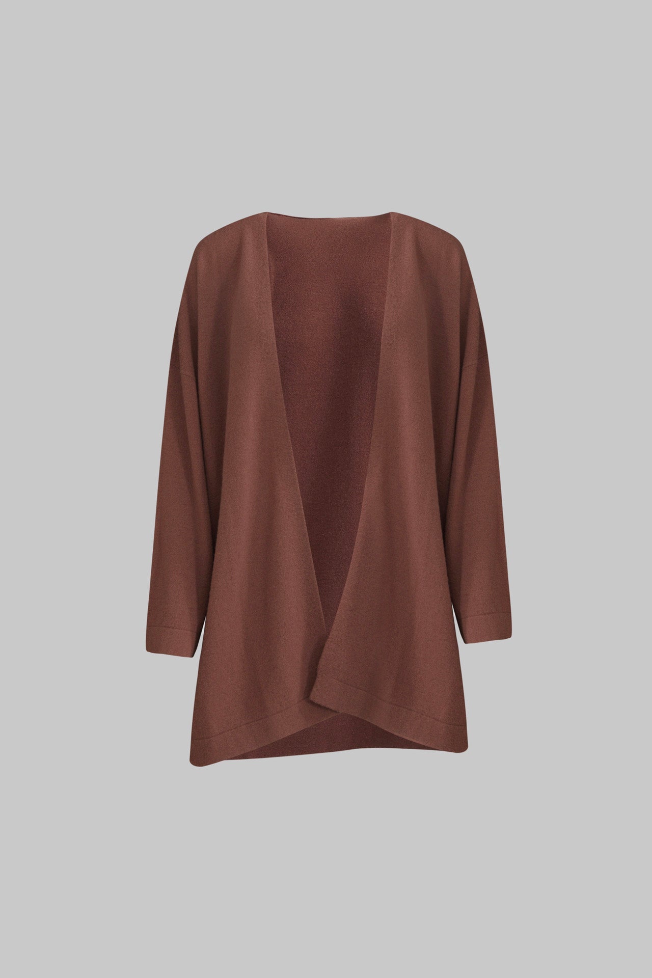 Cardigan lungo aperto in pura lana color cioccolato - Eufonia