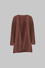 Cardigan lungo aperto in pura lana color cioccolato - Eufonia