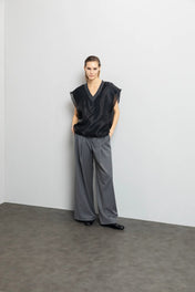 Gilet in lana e cashmere con inserto in tulle - Eufonia
