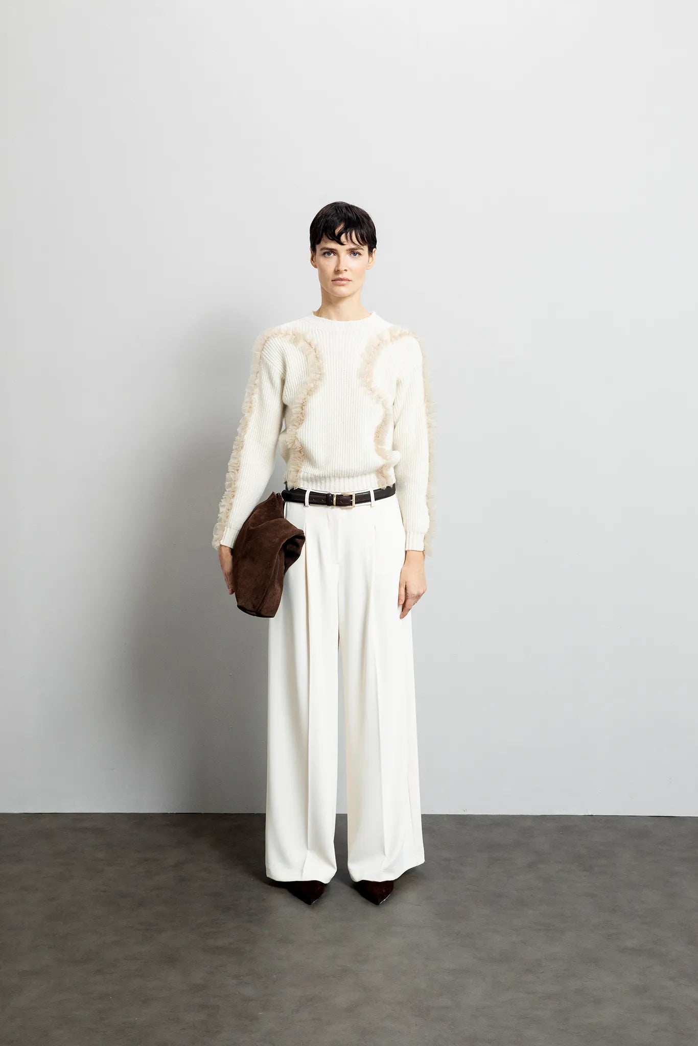 Maglia girocollo con ruches in organza - Eufonia