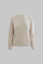 Maglia girocollo in alpaca baby suri traforata a rombi colore sesamo - Eufonia