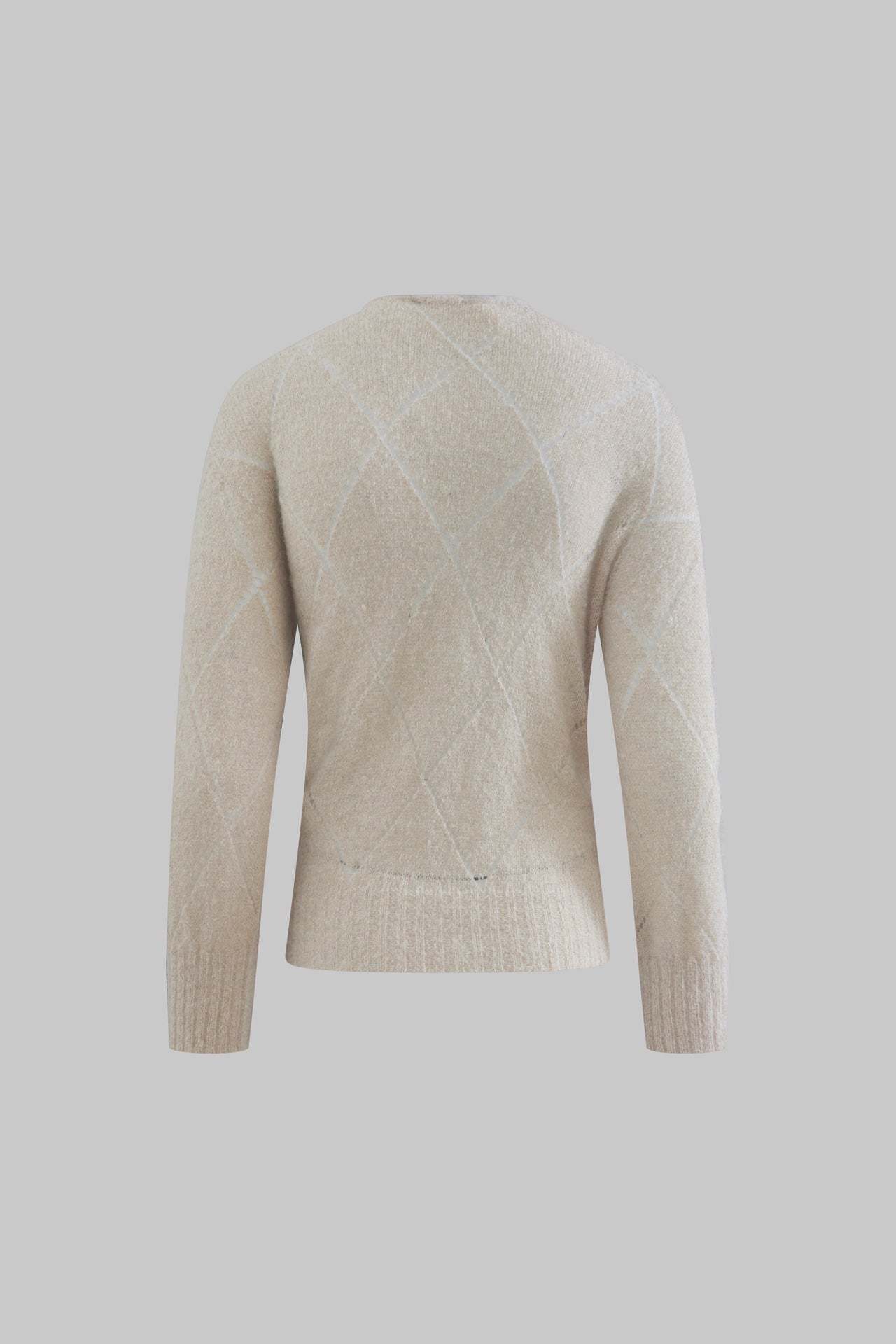Maglia girocollo in alpaca baby suri traforata a rombi colore sesamo - Eufonia