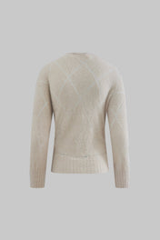 Maglia girocollo in alpaca baby suri traforata a rombi colore sesamo - Eufonia