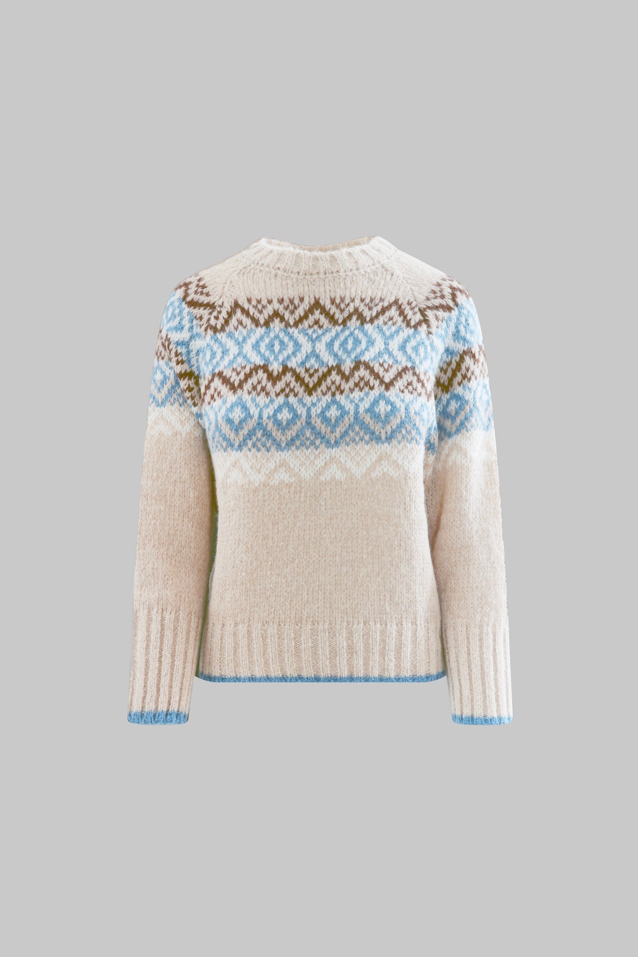 Maglia girocollo jacquard in alpaca baby suri e mohair con motivo norvegese - Eufonia