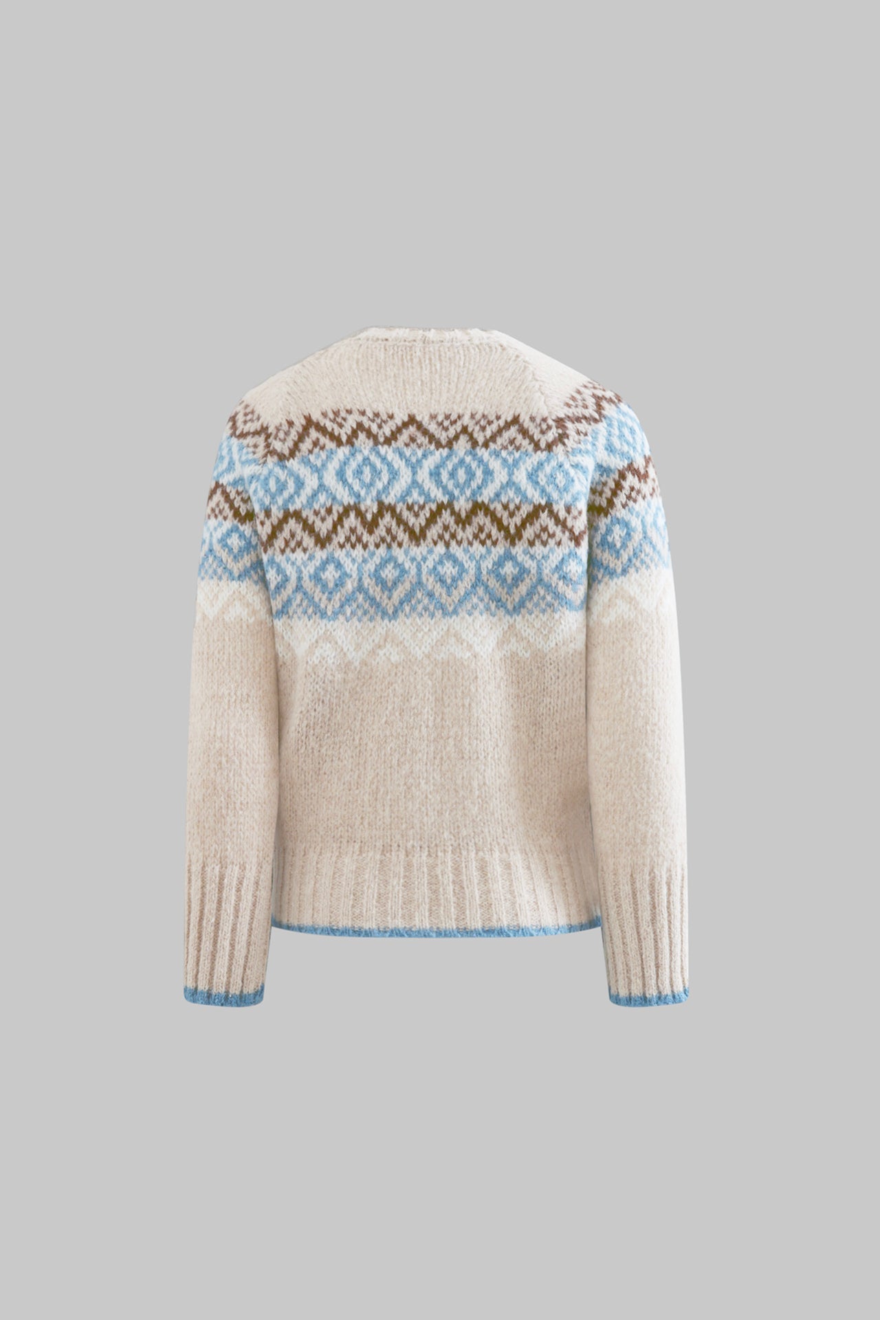 Maglia girocollo jacquard in alpaca baby suri e mohair con motivo norvegese - Eufonia