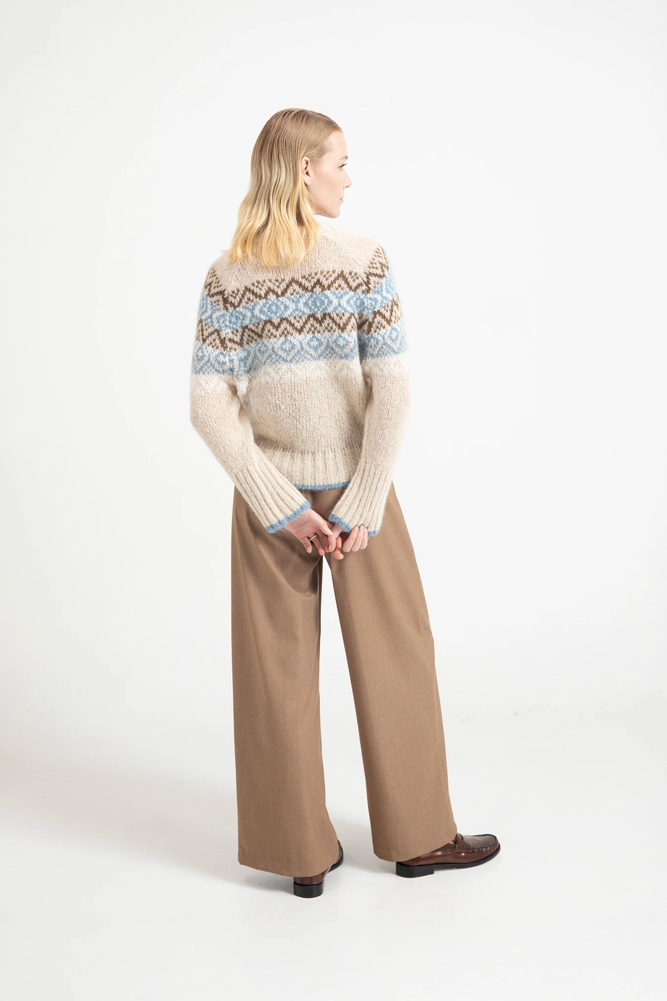 Maglia girocollo jacquard in lana e mohair con motivo norvegese - Eufonia
