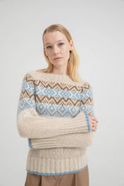 Maglia girocollo jacquard in lana e mohair con motivo norvegese - Eufonia