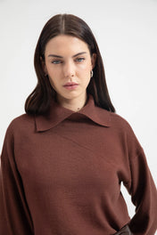 Maglia in lana con collo reversibile color mattone - Eufonia