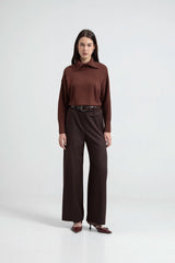 Maglia in pura lana con collo reversibile color cioccolato