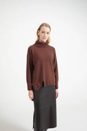 Maglia in lana con collo reversibile color mattone - Eufonia