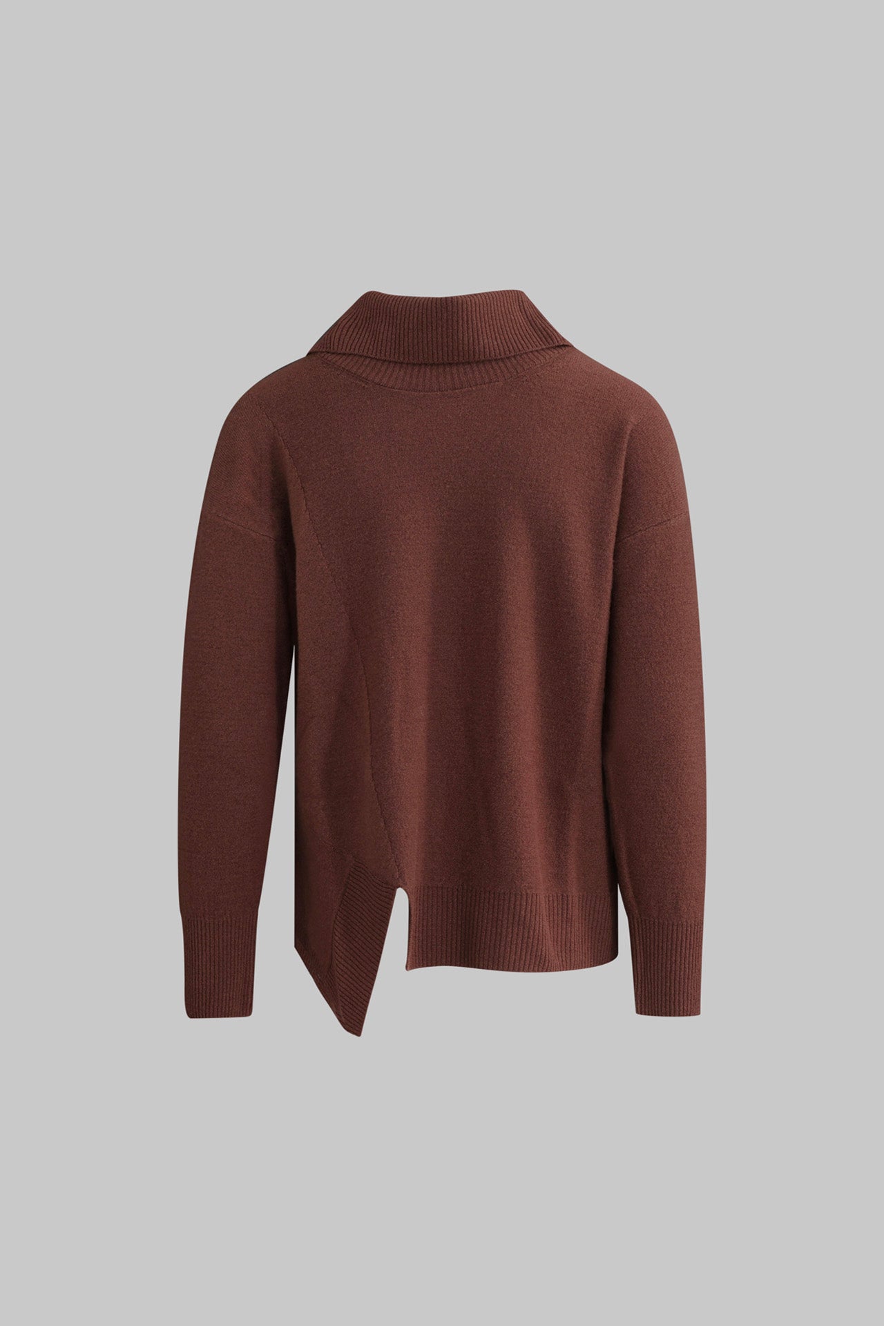 Maglia in pura lana con collo reversibile color cioccolato - Eufonia