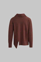 Maglia in pura lana con collo reversibile color cioccolato - Eufonia