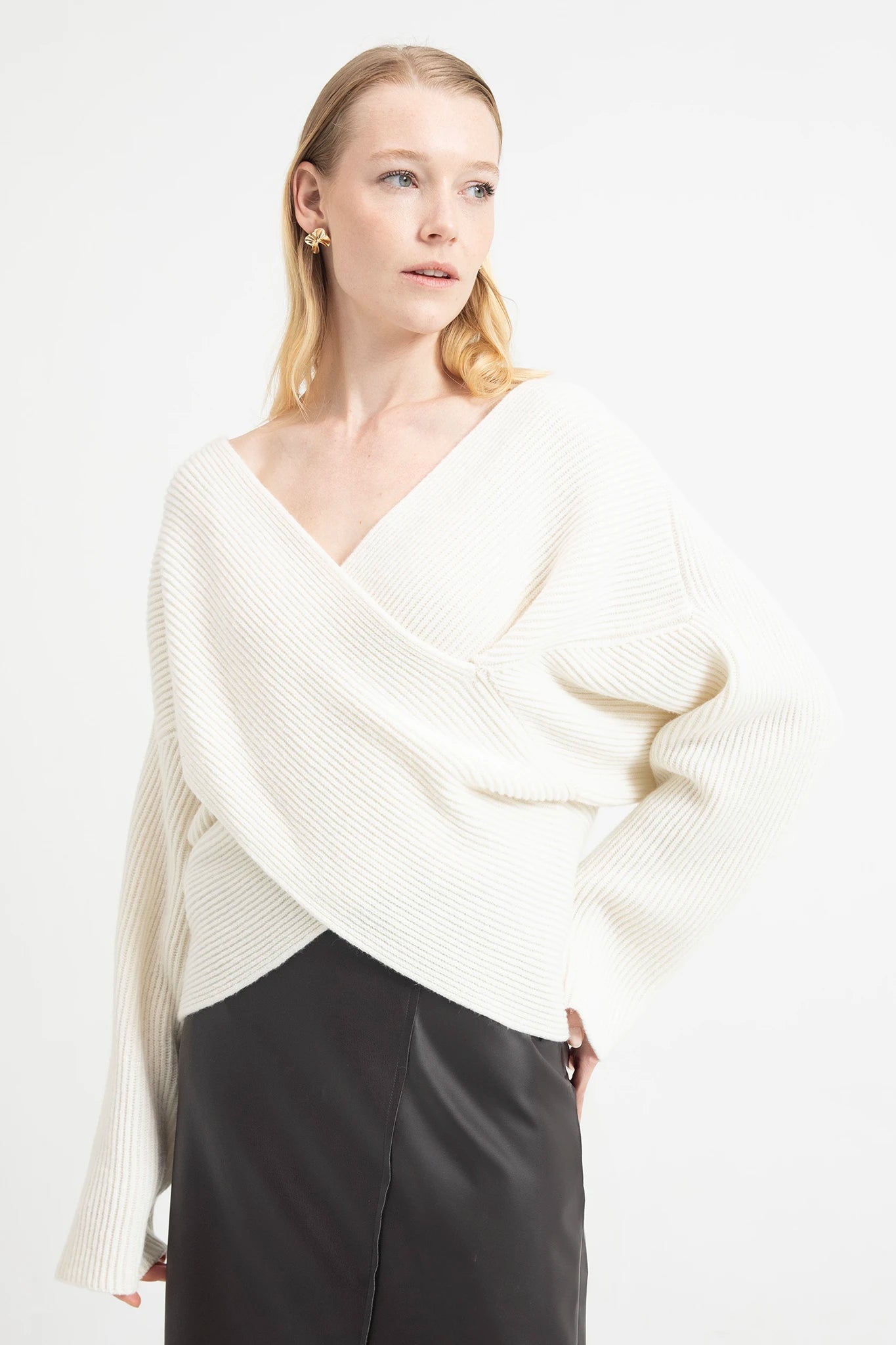 Maglia incrociata a coste in lana e cashmere - Eufonia