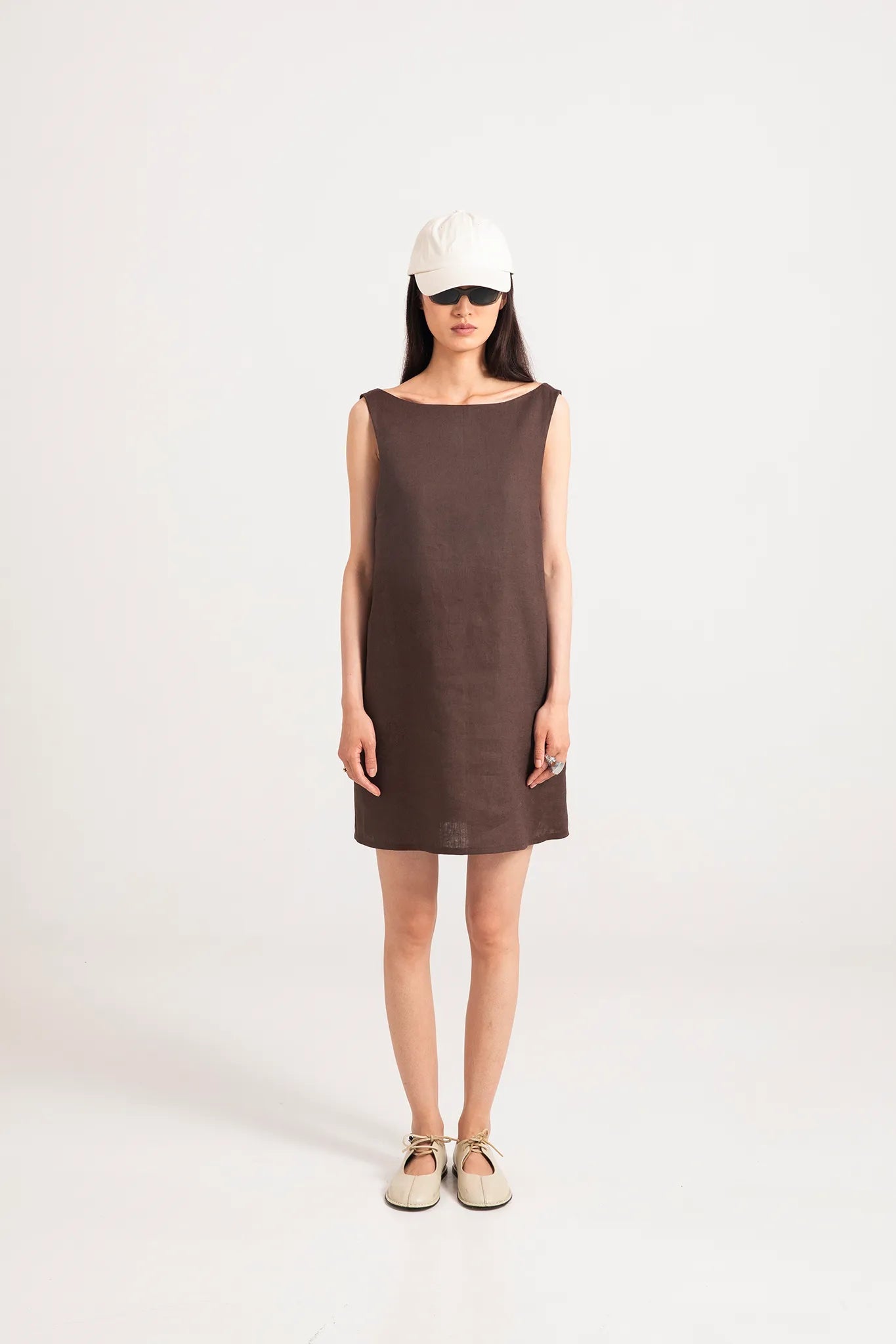 Mini abito smanicato in puro lino con tasche - Eufonia