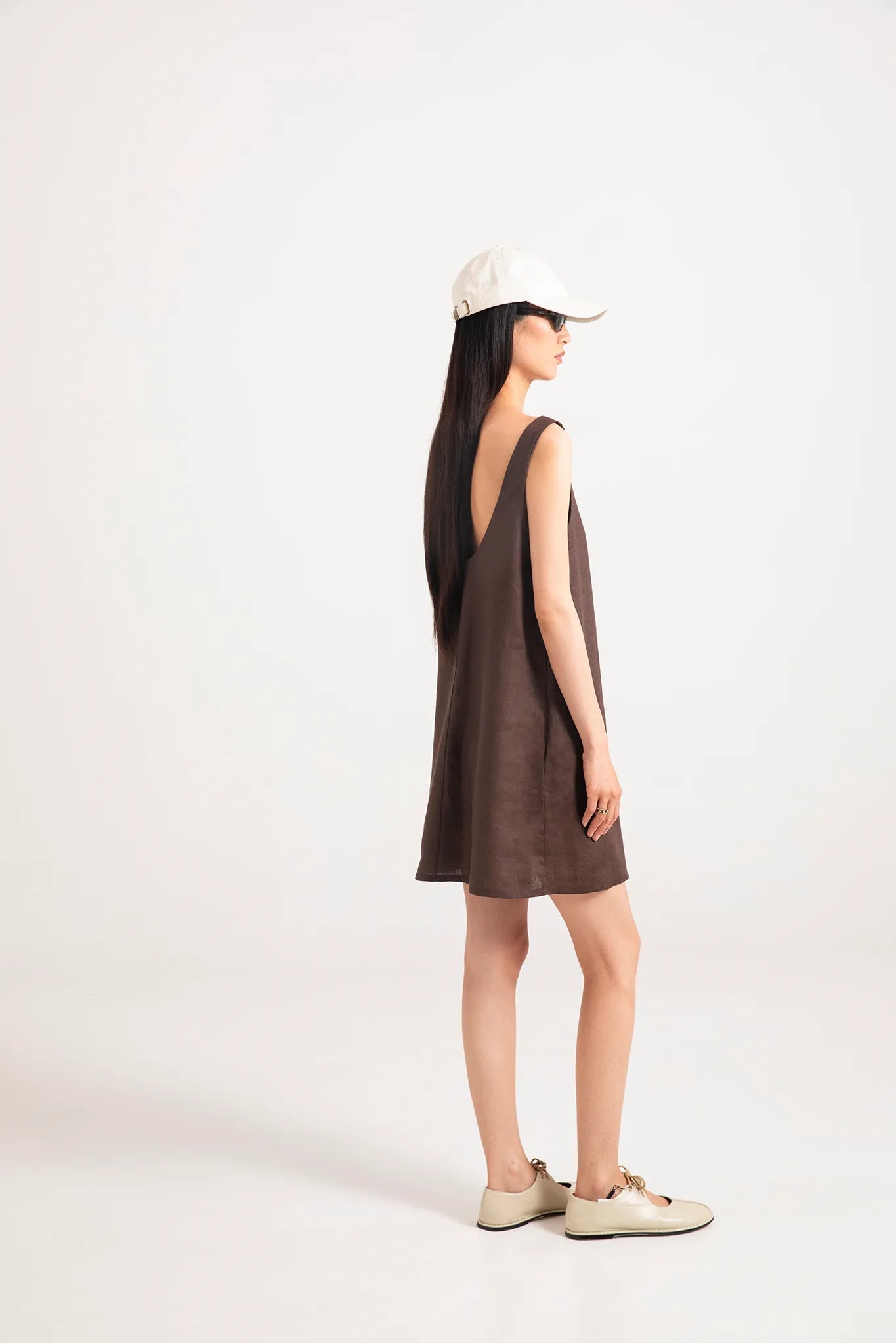 Mini abito smanicato in puro lino con tasche - Eufonia