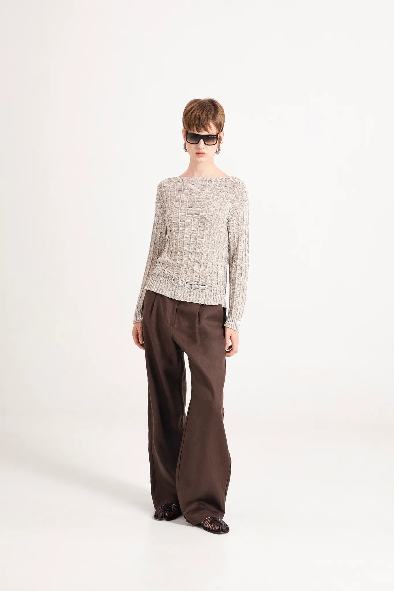 Pantalone ampio in puro lino con pince - Eufonia