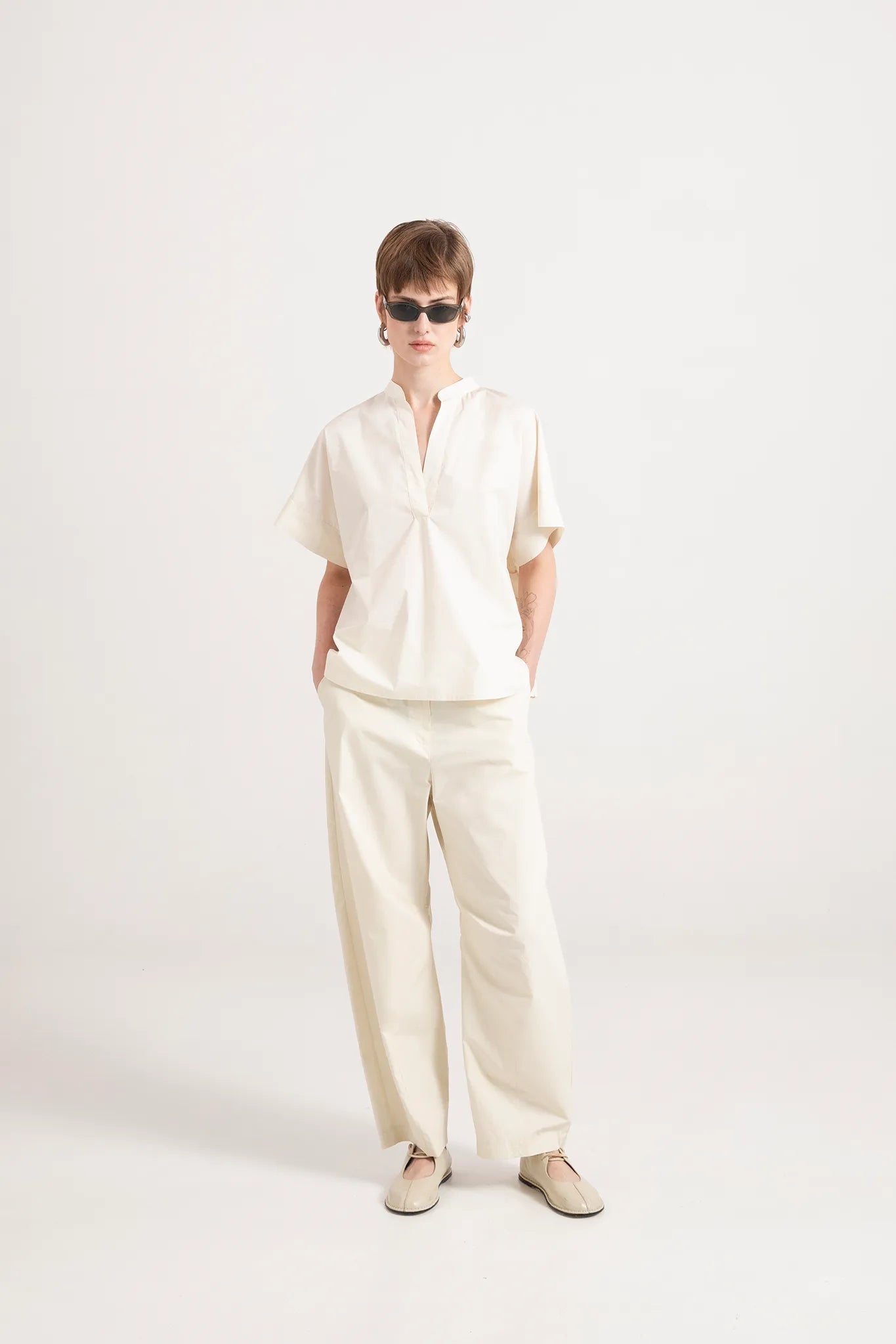 Pantalone barrel in popeline di cotone - Eufonia