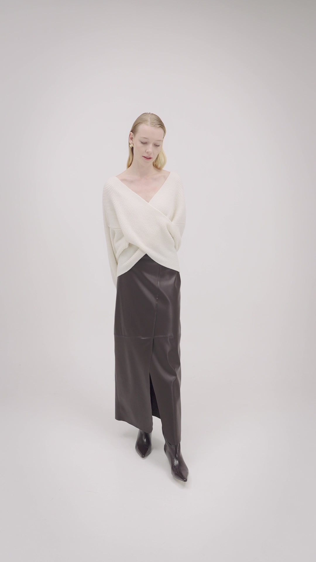 Ribbed wool and cashmere crossover sweater