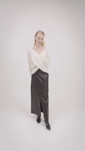 Ribbed wool and cashmere crossover sweater