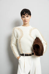 Maglia girocollo con ruches in organza