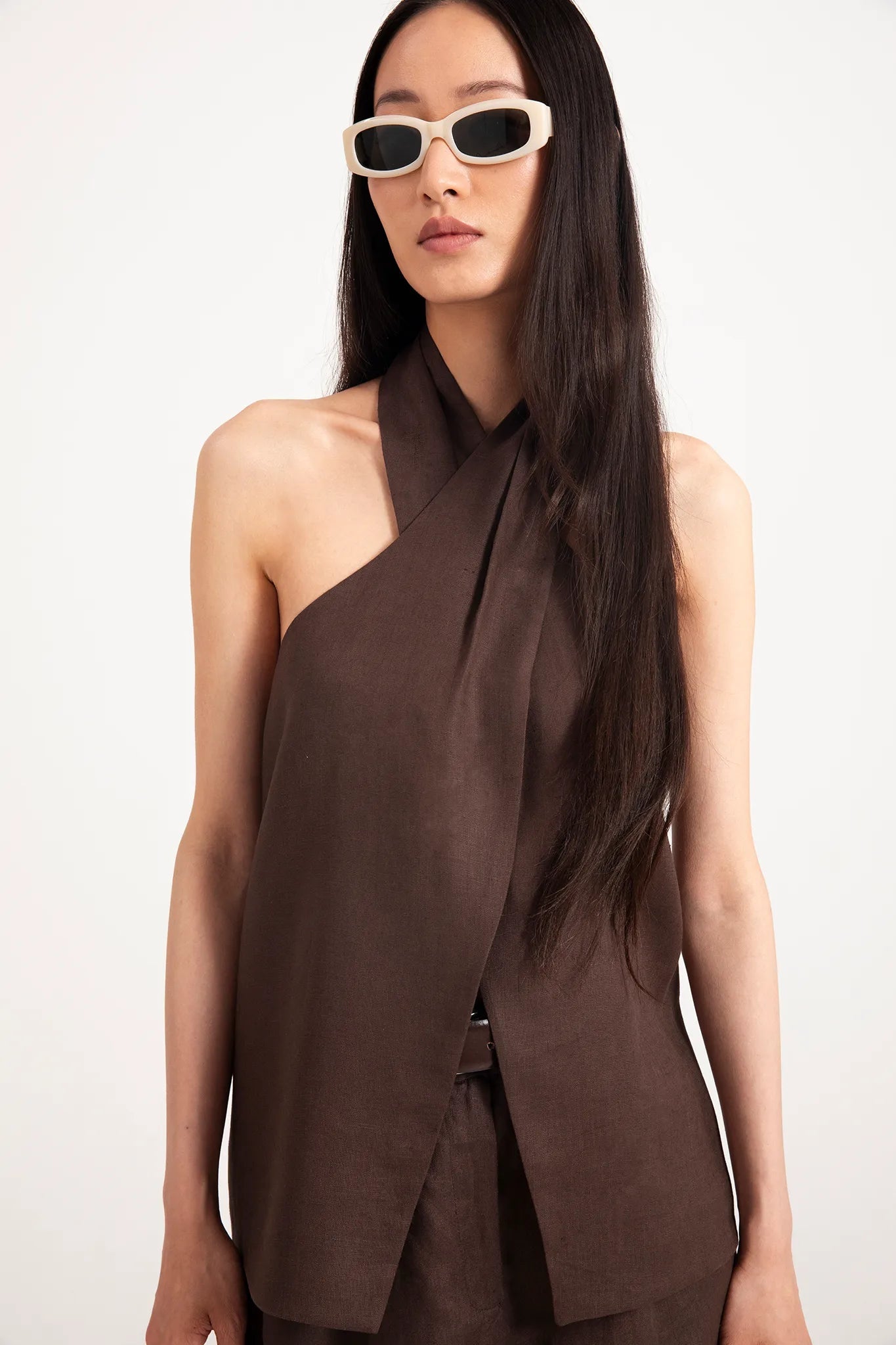 Top incrociato in puro lino con schiena scoperta - Eufonia