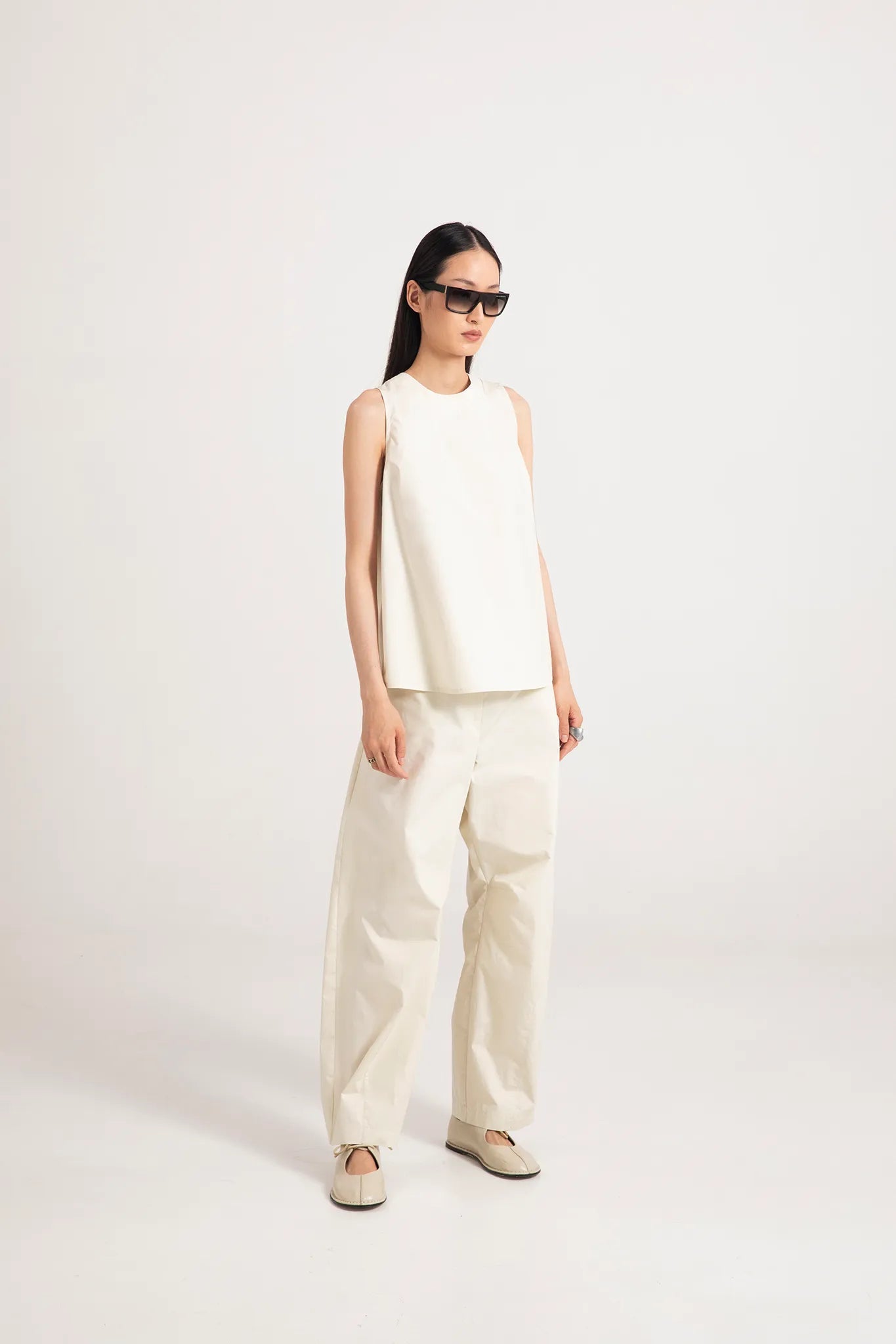 Top smanicato in popeline con coulisse sulla schiena - Eufonia