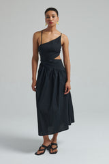 Abito midi monospalla in popeline